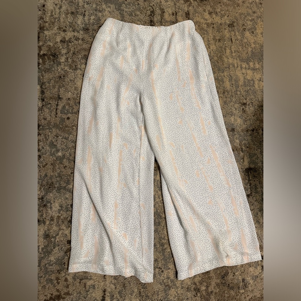 White with black polka dots flowy pants